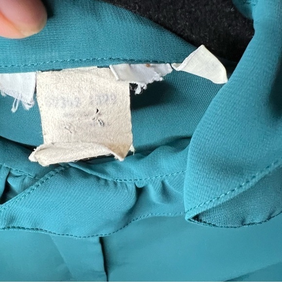 Vintage Ruffle High Neck Turquoise Blue Button Front Blouse Size 8 - Picture 2 of 16